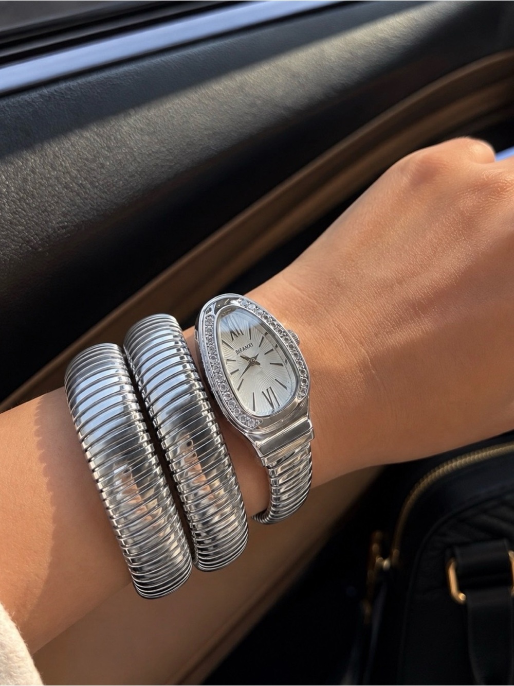 Serpenti Snake Silver Coil Wrap Watch with Crystal Accents